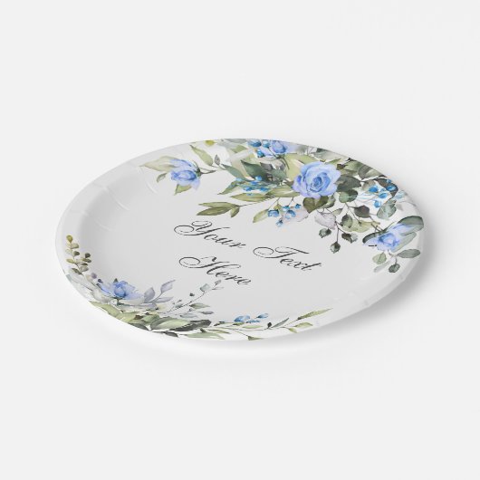 Elegant Eucalyptus Blue Rozen Florence Party Papieren Bordje (Gekanteld)