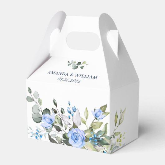 Elegant Eucalyptus Blue Rozen Greenery Wedding Bedankdoosjes (Voorkant Zijde)