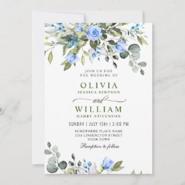 Elegant Eucalyptus Blue Rozen Greenery Wedding Kaart