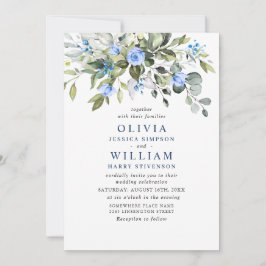 Elegant Eucalyptus Blue Rozen Greenery Wedding Kaart