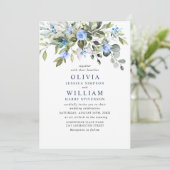 Elegant Eucalyptus Blue Rozen Greenery Wedding Kaart (Staand voorkant)