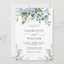 Elegant Eucalyptus Blue Rozen Greenery Wedding Kaart