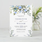 Elegant Eucalyptus Blue Rozen Greenery Wedding Kaart (Staand voorkant)