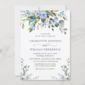 Elegant Eucalyptus Blue Rozen Greenery Wedding Kaart (Voorkant)