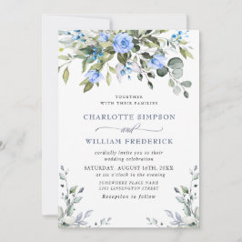 Elegant Eucalyptus Blue Rozen Greenery Wedding Kaart