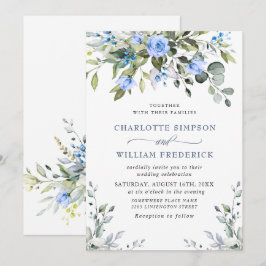 Elegant Eucalyptus Blue Rozen Greenery Wedding Kaart