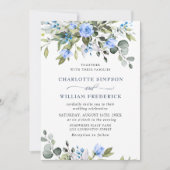 Elegant Eucalyptus Blue Rozen Greenery Wedding Kaart (Voorkant)