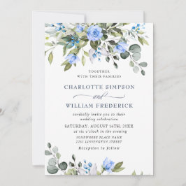 Elegant Eucalyptus Blue Rozen Greenery Wedding Kaart