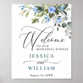 Elegant Eucalyptus Blue Rozen Rehearings Dinner Poster (Voorkant)