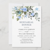 Elegant Eucalyptus Blue Rozen REHEARSAL DINNER Kaart (Voorkant)