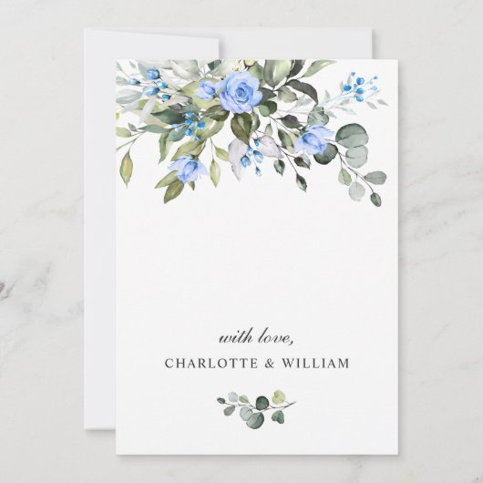 Elegant Eucalyptus Blue Rozen REHEARSAL DINNER Kaart (Achterkant)