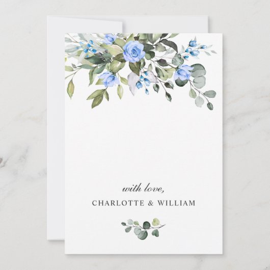 Elegant Eucalyptus Blue Rozen REHEARSAL DINNER Kaart (Achterkant)