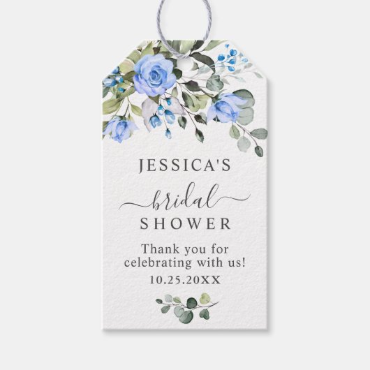 Elegant Eucalyptus Blue Rozen voor je Cadeaulabel (Voorkant)