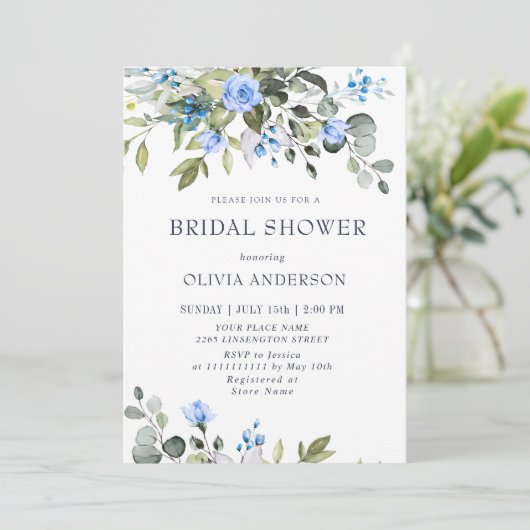 Elegant Eucalyptus Blue Rozen VRIJGEZELLENFEEST Kaart (Staand voorkant)