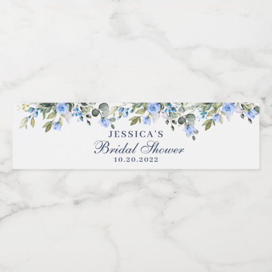 Elegant Eucalyptus Blue Rozen Vrijgezellenfeest Waterfles Etiket (Enkel label)