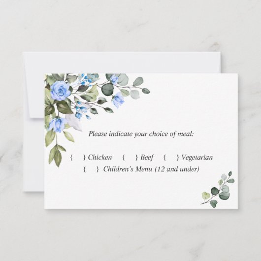 Elegant Eucalyptus Blue Rozen Weddenschap RSVP Kaartje (Achterkant)
