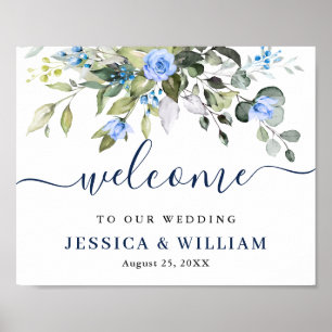 Elegant Eucalyptus Blue Rozen Weddenschap Welkom Poster