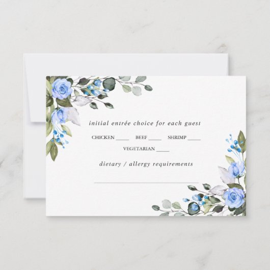 Elegant Eucalyptus Blue Rozen Wedding RSVP Kaart (Achterkant)