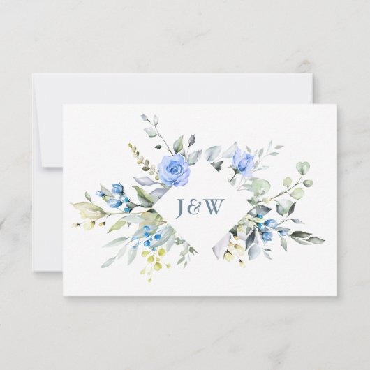 Elegant Eucalyptus Blue Rozen Wedding RSVP Kaartje (Achterkant)
