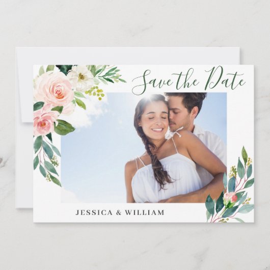 Elegant Eucalyptus Blush Pink Flower Weddenschap F Save The Date (Voorkant)