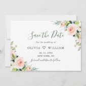 Elegant Eucalyptus Blush Pink Flower Weddenschap F Save The Date (Achterkant)