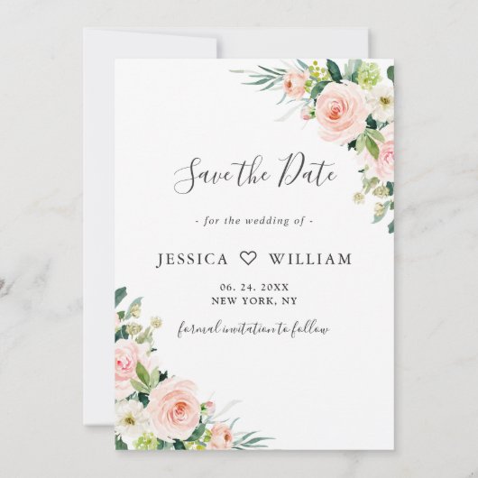 Elegant Eucalyptus Blush Pink Flower Weddenschap F Save The Date (Achterkant)