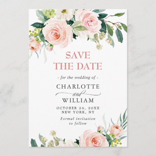 Elegant Eucalyptus Blush Pink Flowers Weddenschap Save The Date (Voorkant)