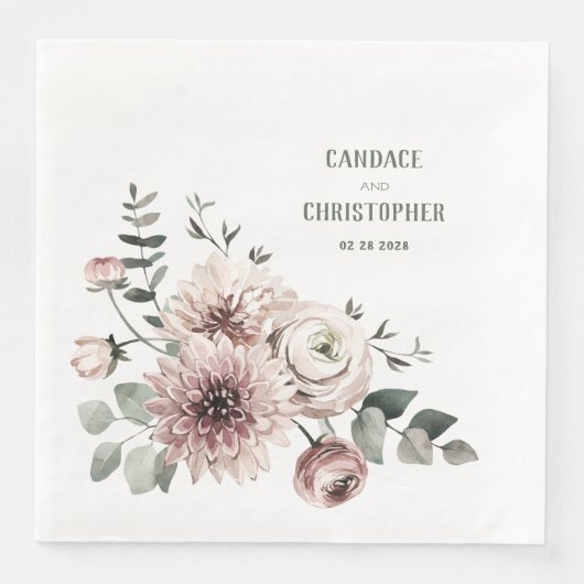 Elegant Eucalyptus Blush Pink Ranunculus & Dahlias Servet (Voorkant)