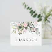 Elegant Eucalyptus Blush Pink Roses Dank je Briefkaart (Staand voorkant)