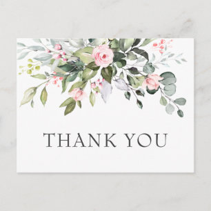 Elegant Eucalyptus Blush Pink Roses Dank je Briefkaart