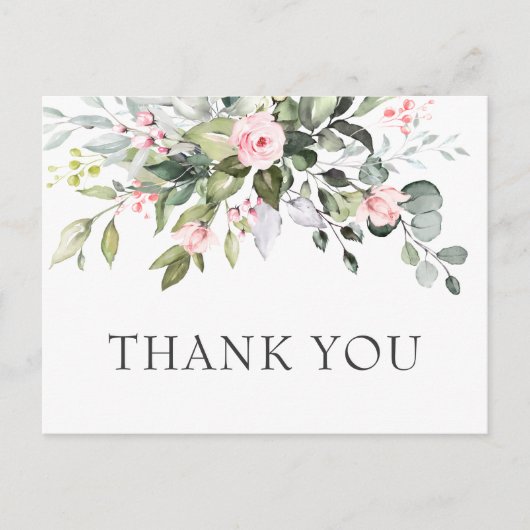 Elegant Eucalyptus Blush Pink Roses Dank je Briefkaart (Voorkant)