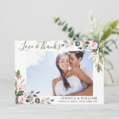 Elegant Eucalyptus Blush Pink Roses FOTO Bedankkaart (Staand voorkant)