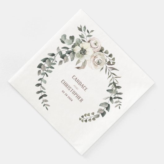 Elegant Eucalyptus Blush Ranunculus Rozen Anemon Servet (Hoek)