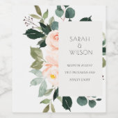 Elegant Eucalyptus Blush Roos Pink Weddenschap Wijn Etiket (Enkel label)