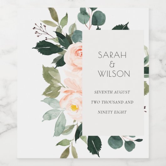 Elegant Eucalyptus Blush Roos Pink Weddenschap Wijn Etiket (Enkel label)