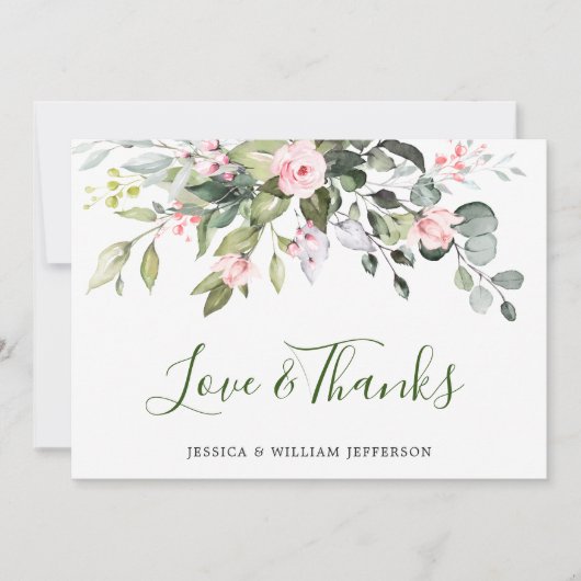 Elegant Eucalyptus Blush Roses Floral Bedankkaart (Voorkant)