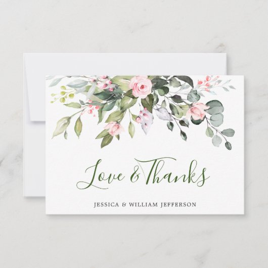 Elegant Eucalyptus Blush Roses Floral Bedankkaart (Voorkant)