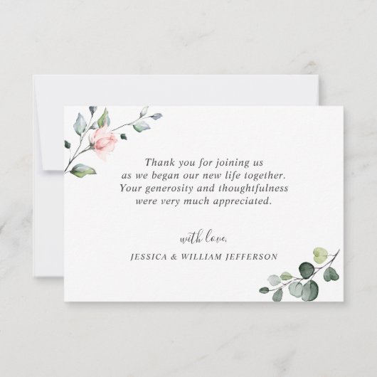 Elegant Eucalyptus Blush Roses Floral Bedankkaart (Achterkant)