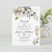 Elegant Eucalyptus Blush Rozen Brunch & Bubble Kaart (Staand voorkant)