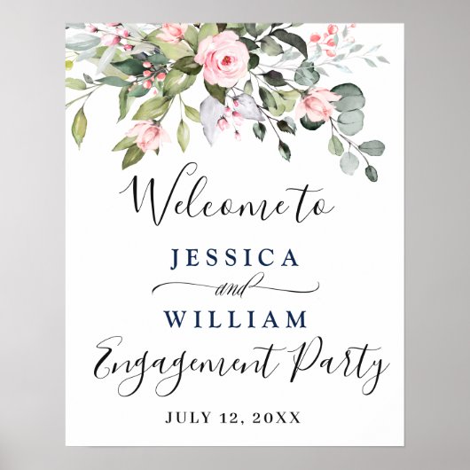 Elegant Eucalyptus Blush Rozen Engagement Party Poster (Voorkant)