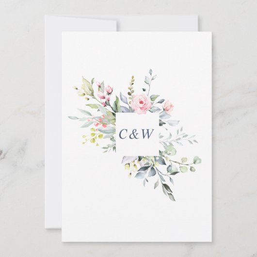 Elegant Eucalyptus Blush Rozen Floral Wedding Save The Date (Achterkant)