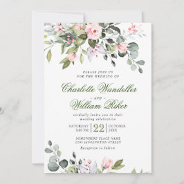 Elegant Eucalyptus Blush Rozen Greenery Wedding Kaart