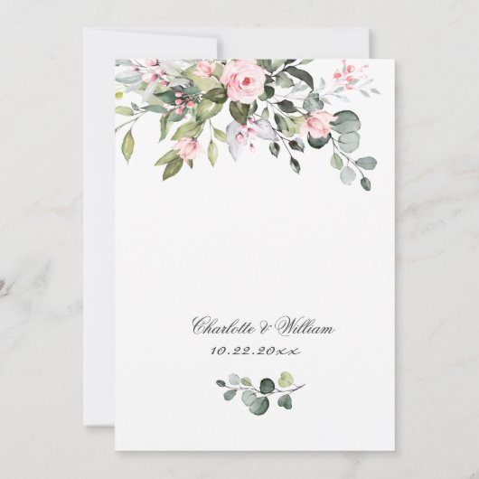 Elegant Eucalyptus Blush Rozen Greenery Wedding Kaart (Achterkant)