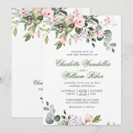 Elegant Eucalyptus Blush Rozen Greenery Wedding Kaart