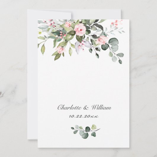 Elegant Eucalyptus Blush Rozen Greenery Wedding Kaart (Achterkant)