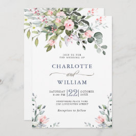 Elegant Eucalyptus Blush Rozen Greenery Wedding Kaart