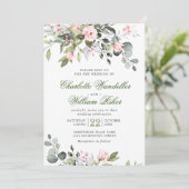 Elegant Eucalyptus Blush Rozen Greenery Wedding Kaart (Staand voorkant)