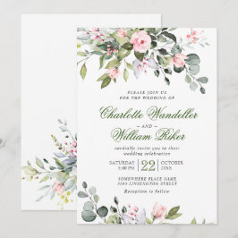 Elegant Eucalyptus Blush Rozen Greenery Wedding Kaart