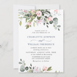 Elegant Eucalyptus Blush Rozen Greenery Wedding Kaart
