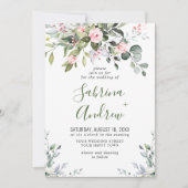 Elegant Eucalyptus Blush Rozen Greenery Wedding Kaart (Voorkant)
